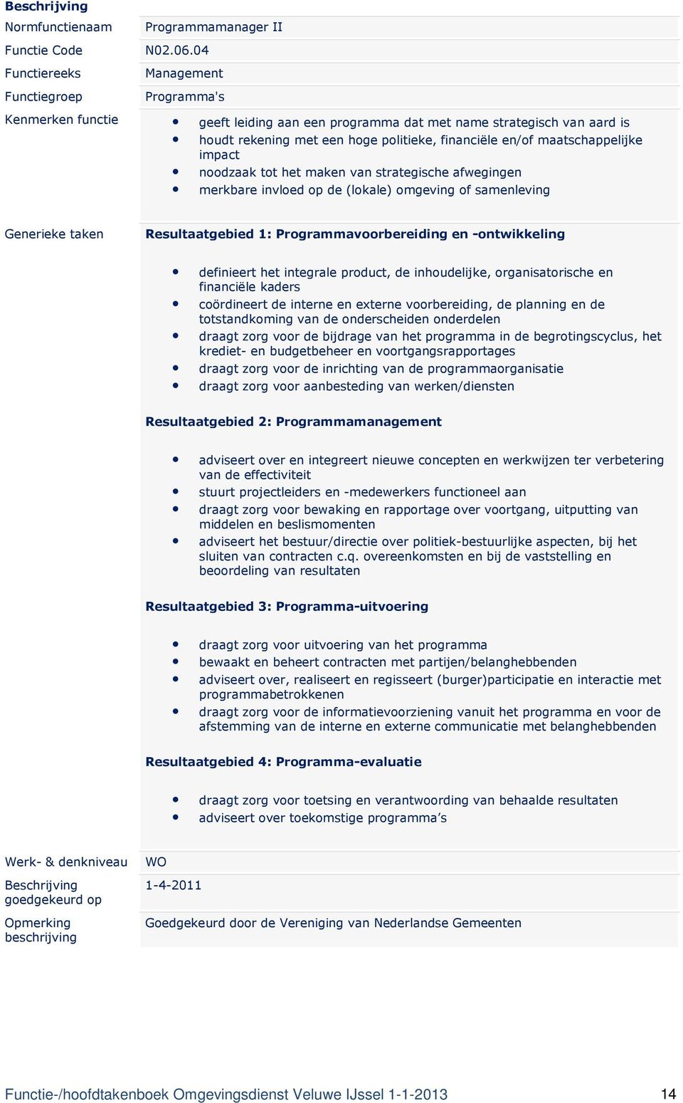 noodzaak tot het maken van strategische afwegingen merkbare invloed op de (lokale) omgeving of samenleving Resultaatgebied 1: Programmavoorbereiding en $ontwikkeling definieert het integrale product,