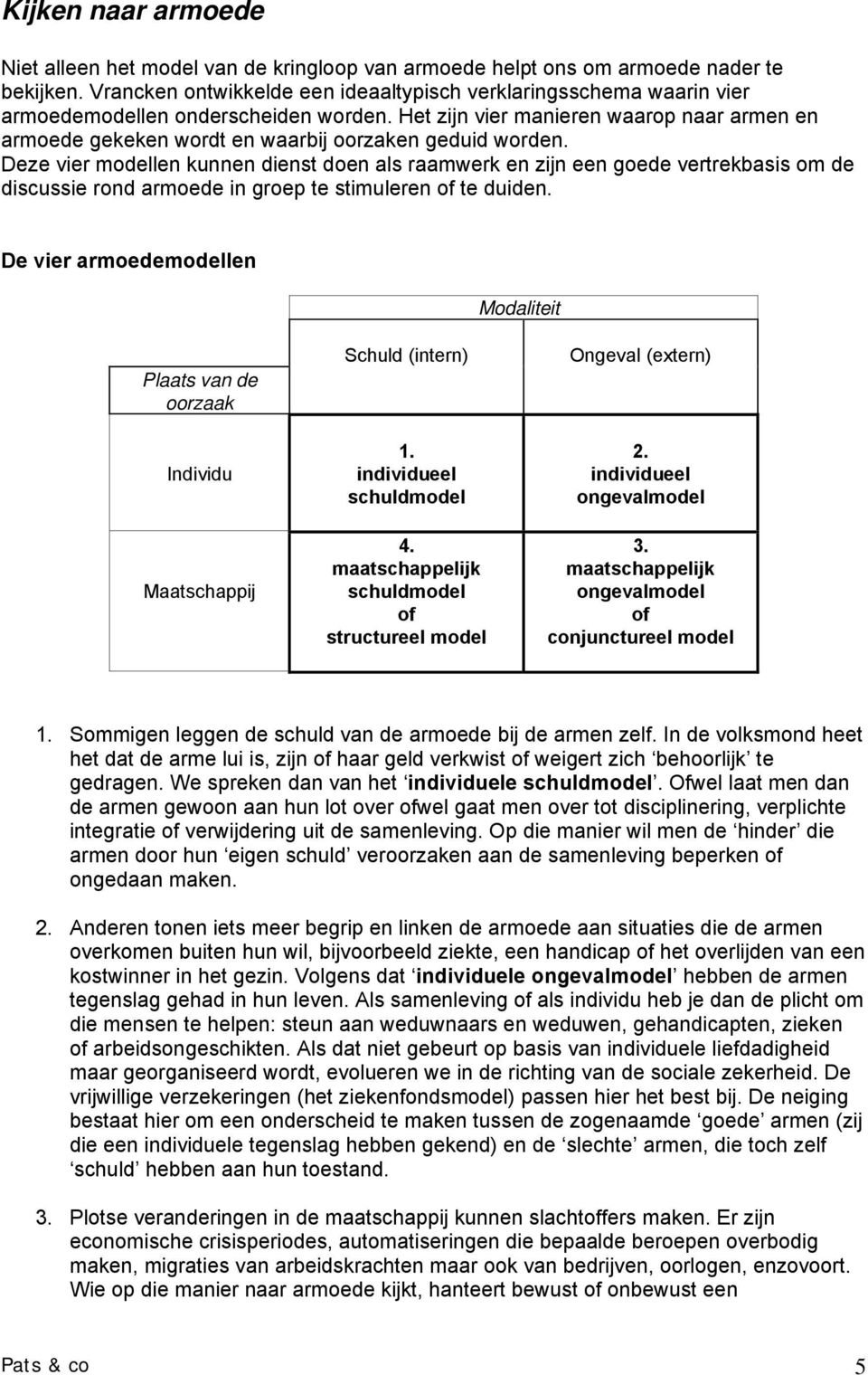 Het zijn vier manieren waarop naar armen en armoede gekeken wordt en waarbij oorzaken geduid worden.