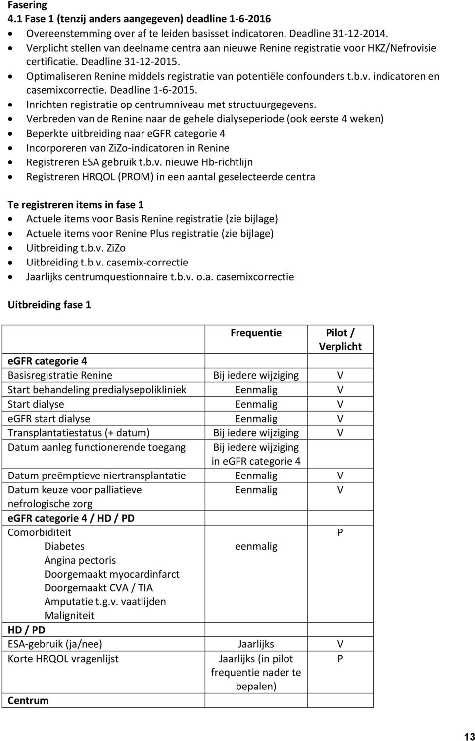 Deadline 1-6-2015. Inrichten registratie op centrumniveau met structuurgegevens.