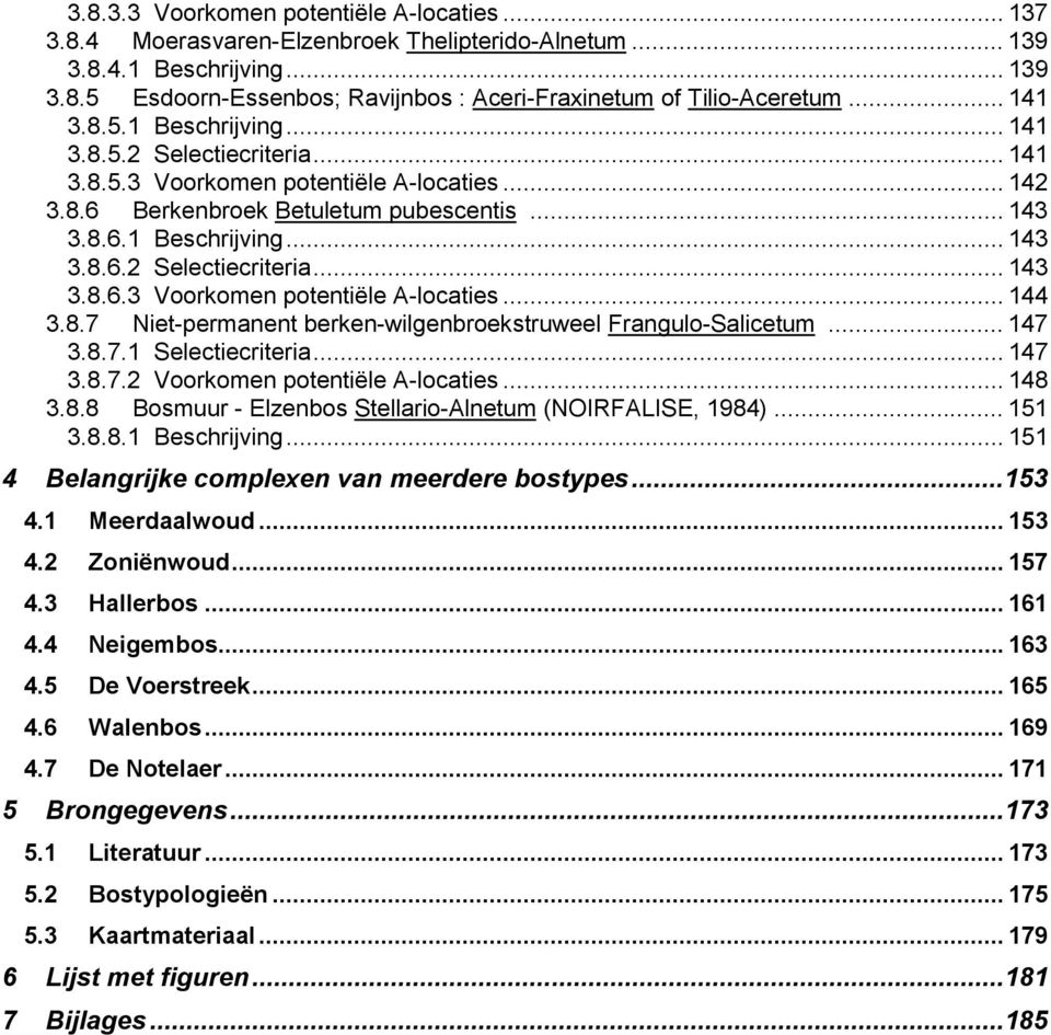 8.7 Niet-permanent berken-wilgenbroekstruweel Frangulo-Salicetum... 147 3.8.7.1 Selectiecriteria... 147 3.8.7.2 Voorkomen potentiële A-locaties... 148 3.8.8 Bosmuur - Elzenbos Stellario-Alnetum (NOIRFALISE, 1984).