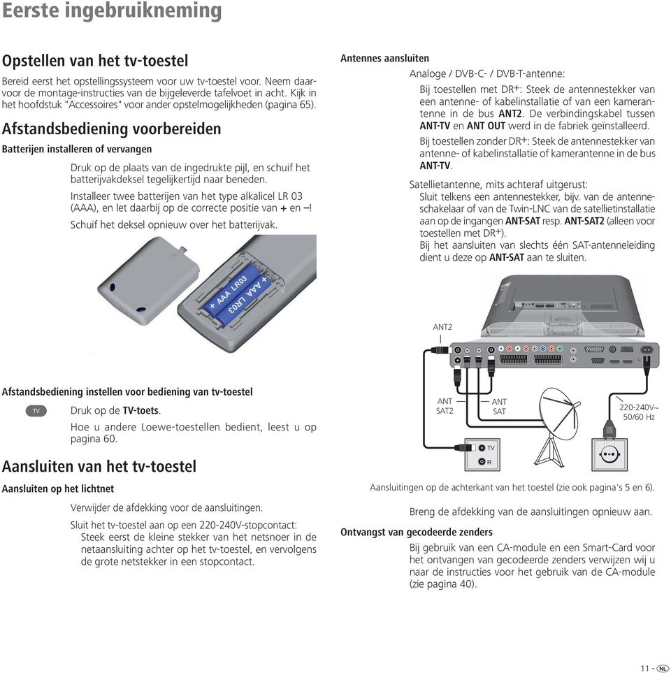 Afstandsbediening voorbereiden Batterijen installeren of vervangen Druk op de plaats van de ingedrukte pijl, en schuif het batterijvakdeksel tegelijkertijd naar beneden.