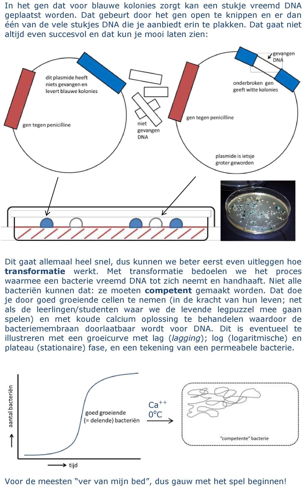 Met transformatie bedoelen we het proces waarmee een bacterie vreemd DNA tot zich neemt en handhaaft. Niet alle bacteriën kunnen dat: ze moeten competent gemaakt worden.