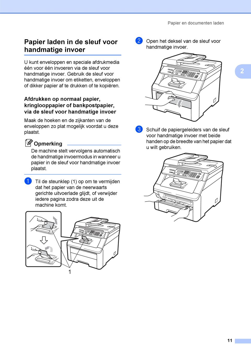 Gebruik de sleuf voor handmatige invoer om etiketten, enveloppen of dikker papier af te drukken of te kopiëren.