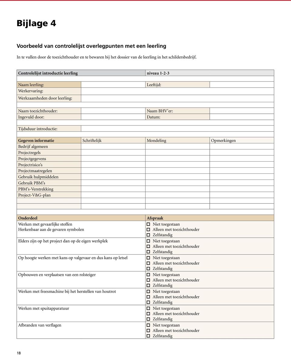 Gegeven informatie Schriftelijk Mondeling Opmerkingen Bedrijf algemeen Projectregels Projectgegevens Projectrisico s Projectmaatregelen Gebruik hulpmiddelen Gebruik PBM s PBM s-verstrekking