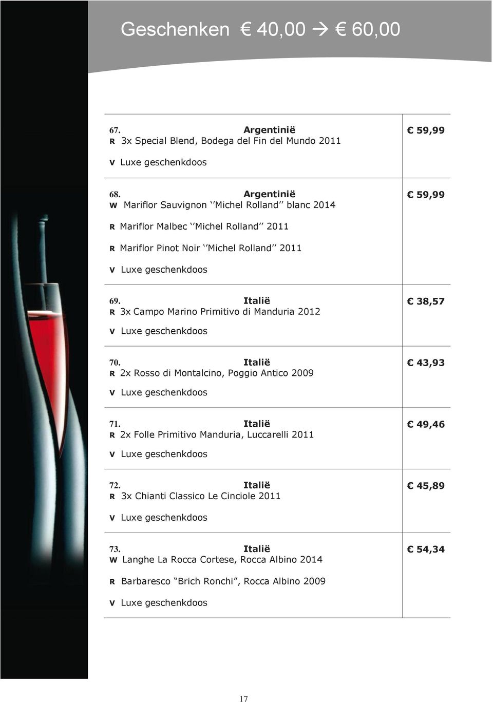 Italië R 3x Campo Marino Primitivo di Manduria 2012 38,57 70. Italië R 2x Rosso di Montalcino, Poggio Antico 2009 43,93 71.