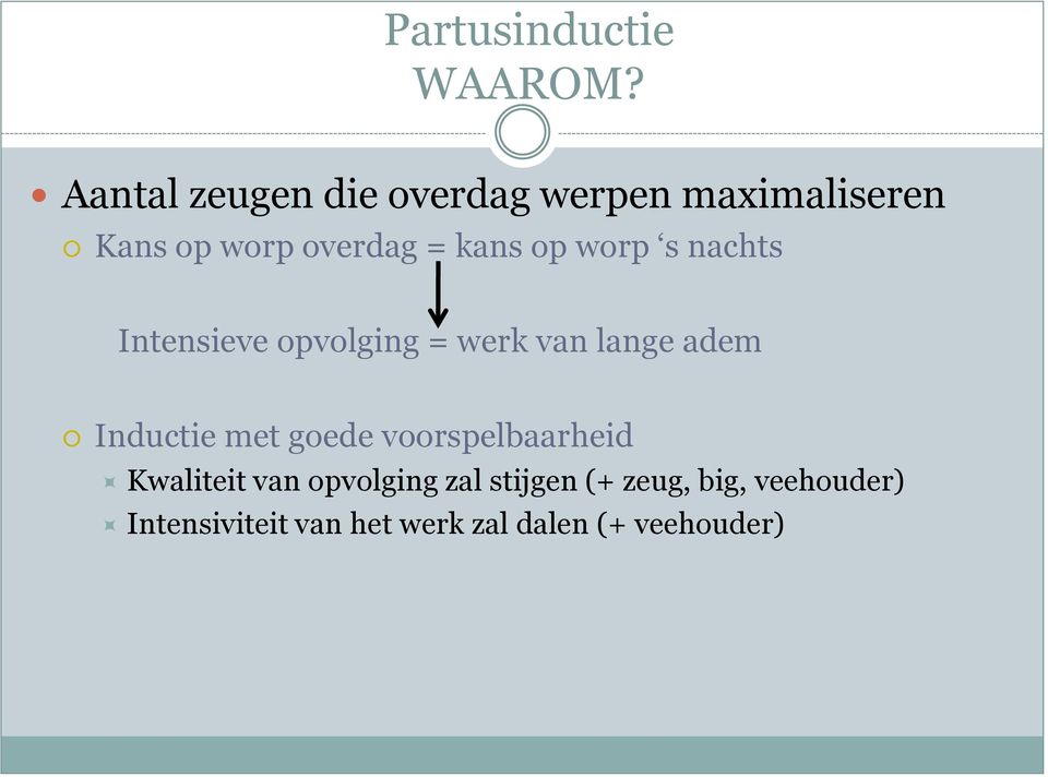 kans op worp s nachts Intensieve opvolging = werk van lange adem