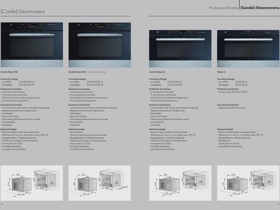 ovenfuncties 55 exclusieve GourmetStoom-programma s 65 automatische programma s 6 exclusieve stoomfuncties 5 conventionele ovenfuncties 55 exclusieve GourmetStoom-programma s 65 automatische