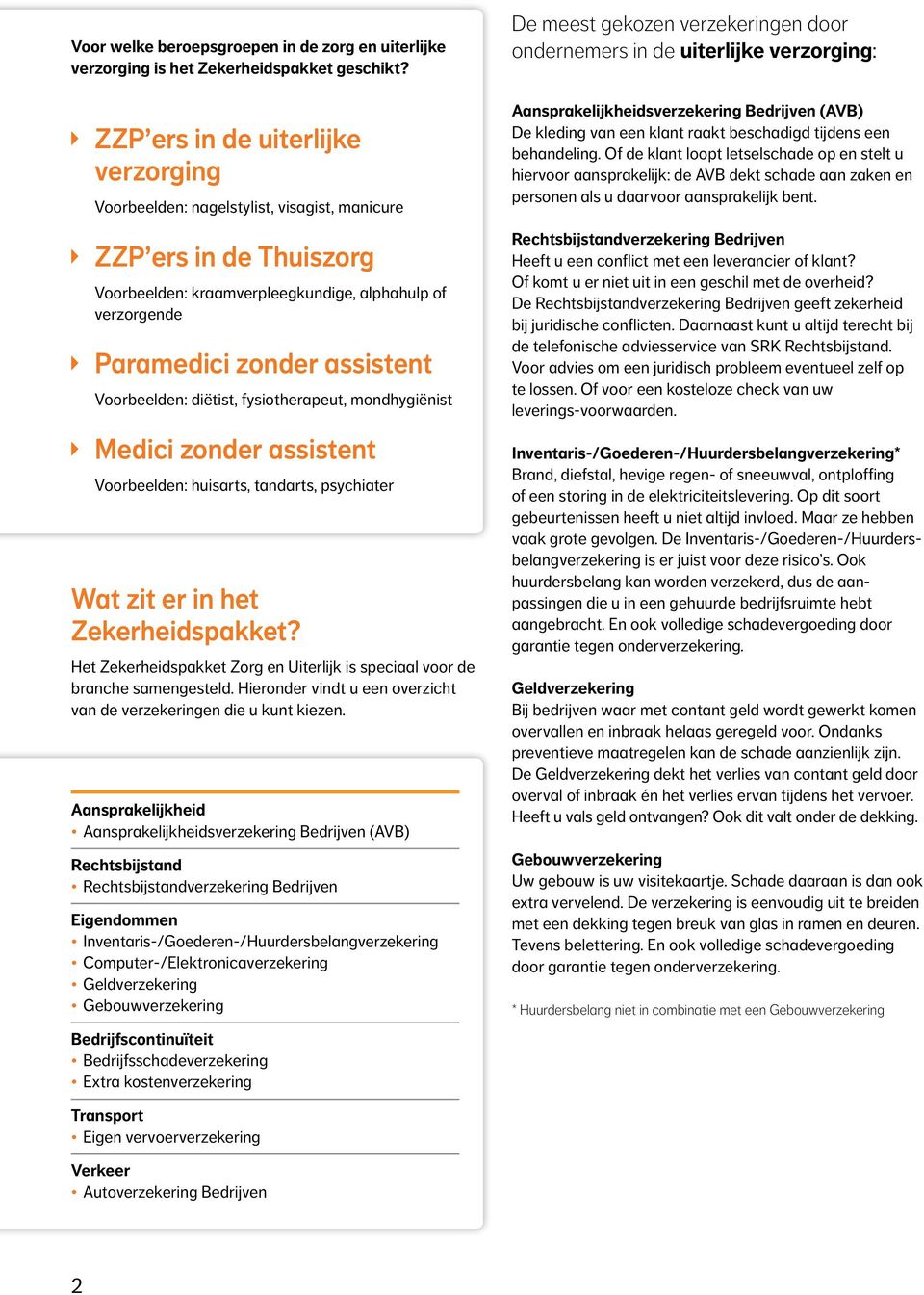 Voorbeelden: diëtist, fysiotherapeut, mondhygiënist OOMedici zonder assistent Voorbeelden: huisarts, tandarts, psychiater Wat zit er in het Zekerheidspakket?