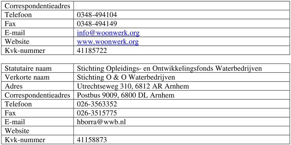 org Kvk-nummer 41185722 Statutaire naam Stichting Opleidings- en Ontwikkelingsfonds