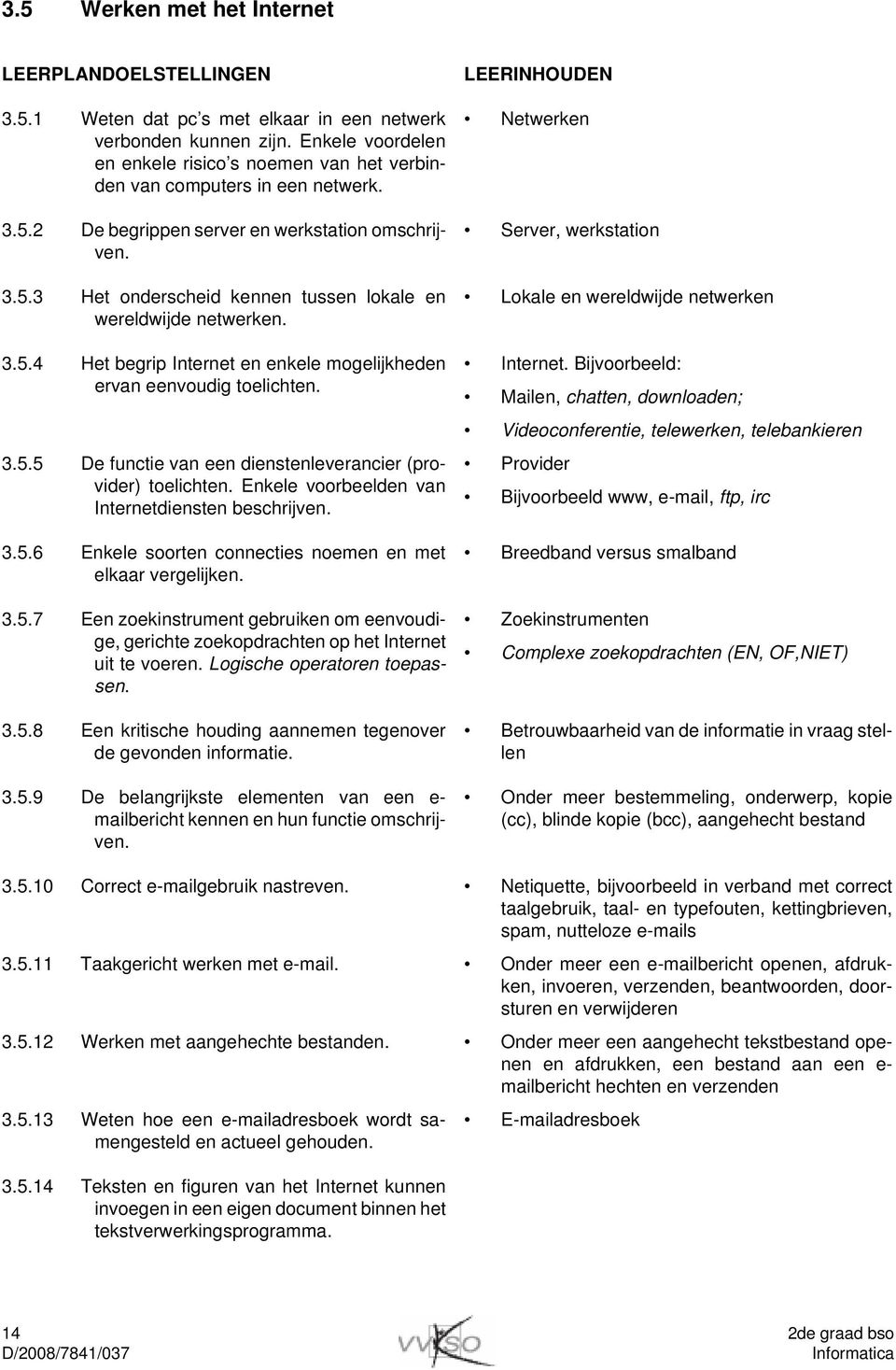 3.5.4 Het begrip Internet en enkele mogelijkheden ervan eenvoudig toelichten. 3.5.5 De functie van een dienstenleverancier (provider) toelichten. Enkele voorbeelden van Internetdiensten beschrijven.