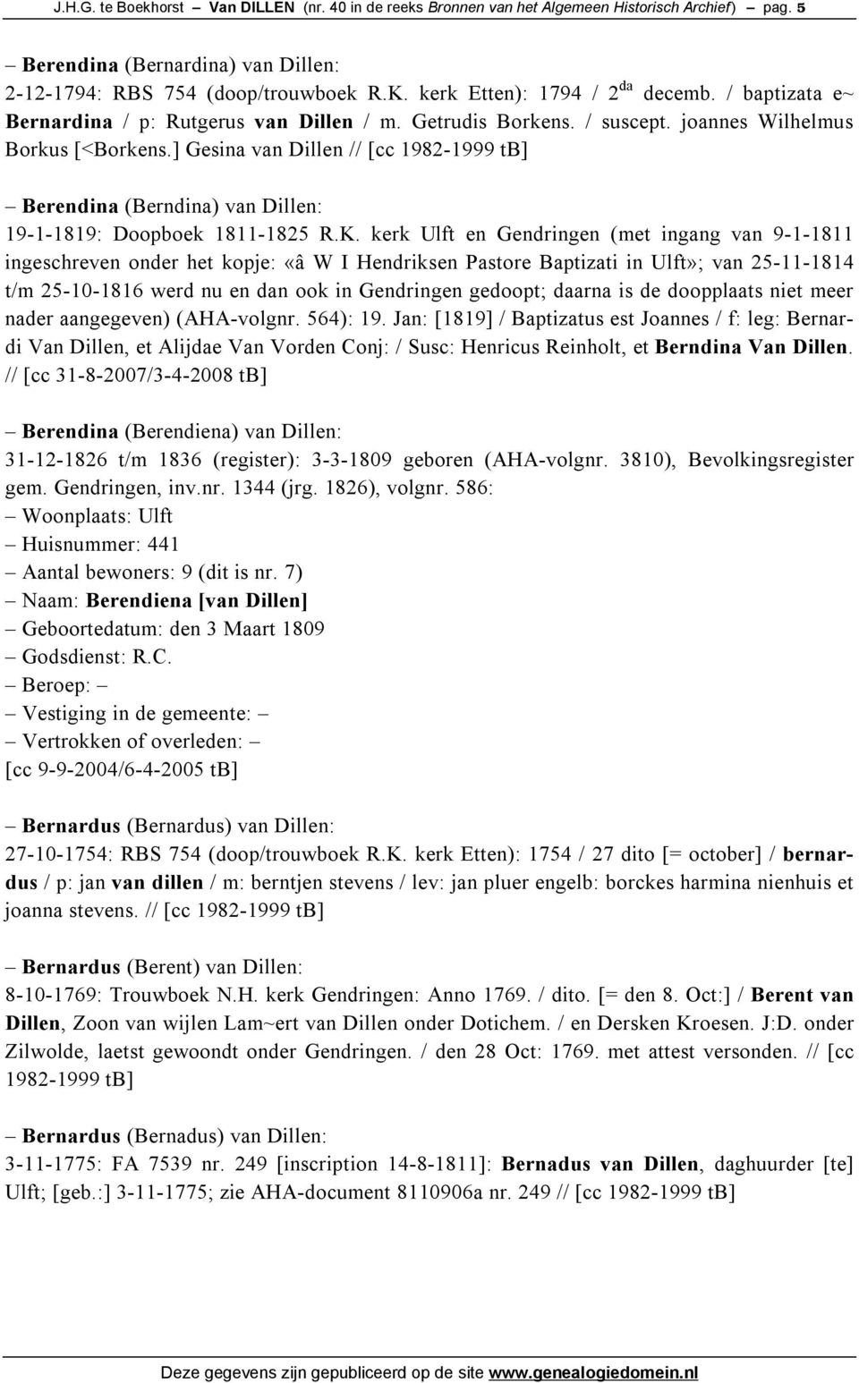 ] Gesina van Dillen // [cc 1982-1999 tb] Berendina (Berndina) van Dillen: 19-1-1819: Doopboek 1811-1825 R.K.