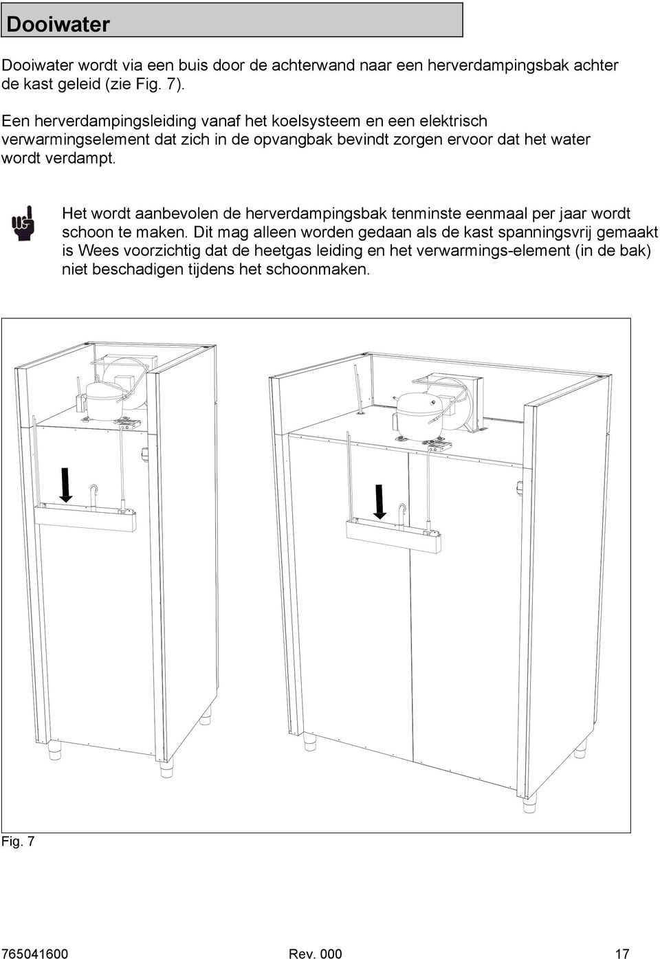 wordt verdampt. Het wordt aanbevolen de herverdampingsbak tenminste eenmaal per jaar wordt schoon te maken.