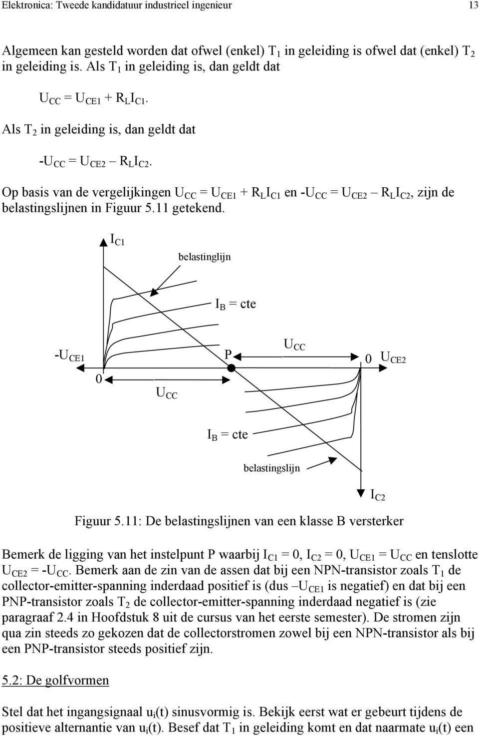 Op basis van de vergelijkingen = U CE1 + R L I C1 en - = U CE2 R L I C2, zijn de belastingslijnen in Figuur 5.11 getekend.