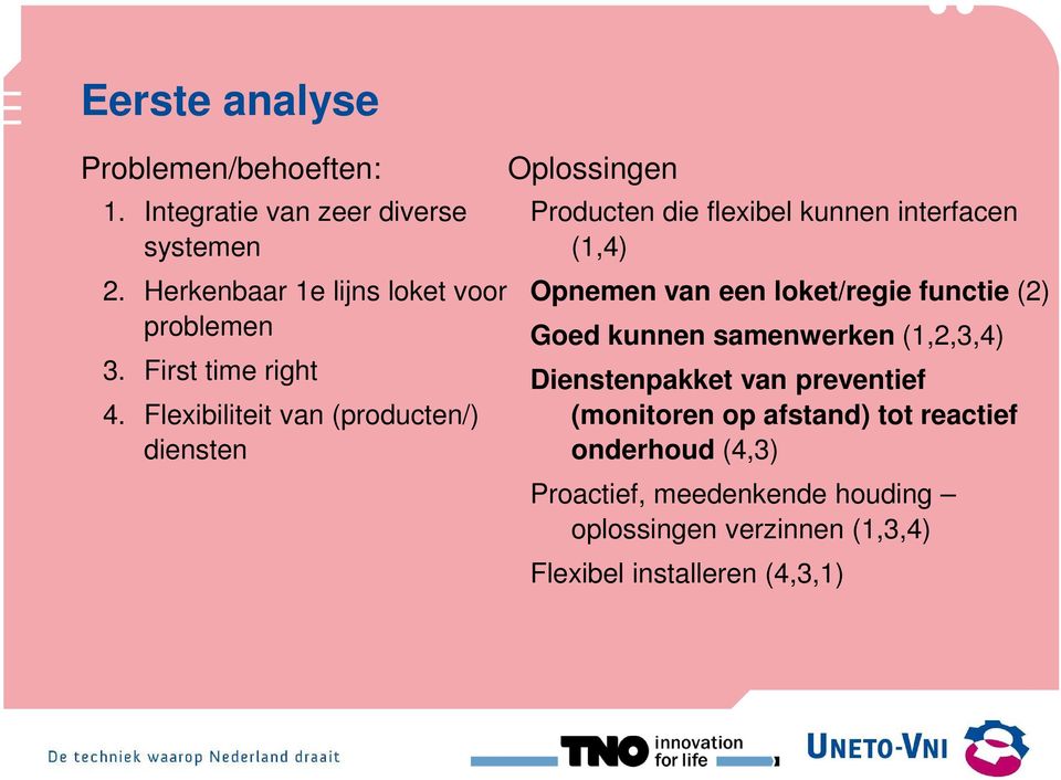 Flexibiliteit van (producten/) diensten Oplossingen Producten die flexibel kunnen interfacen (1,4) Opnemen van een