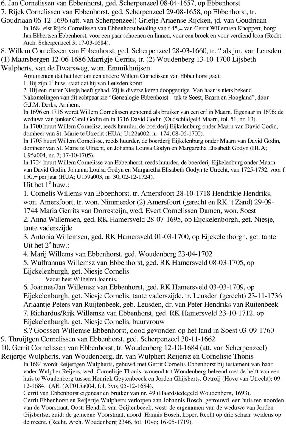 van Goudriaan In 1684 eist Rijck Cornelissen van Ebbenhorst betaling van f 45,= van Gerrit Willemsen Knoppert, borg: Jan Ebbertsen Ebbenhorst, voor een paar schoenen en linnen, voor een broek en voor