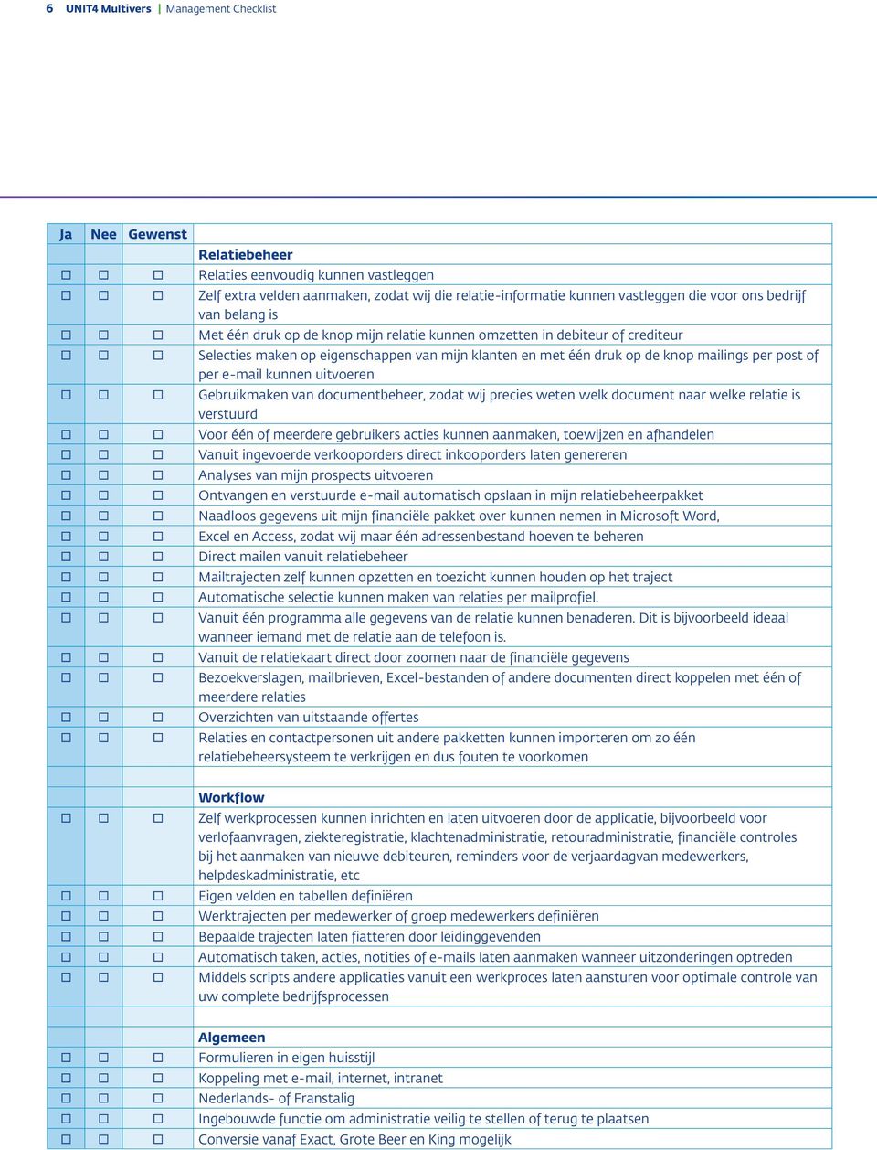 kunnen uitvoeren Gebruikmaken van documentbeheer, zodat wij precies weten welk document naar welke relatie is verstuurd Voor één of meerdere gebruikers acties kunnen aanmaken, toewijzen en afhandelen