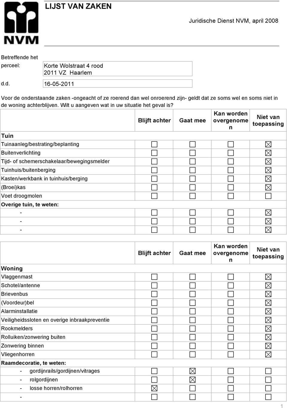 Tuin Tuinaanleg/bestrating/beplanting Buitenverlichting Tijd of schemerschakelaar/bewegingsmelder Tuinhuis/buitenberging Kasten/werkbank in tuinhuis/berging (Broei)kas Voet droogmolen Overige tuin,