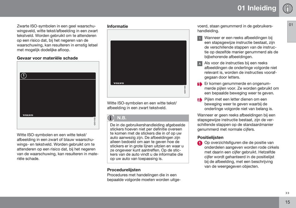 Gevaar voor materiële schade Witte ISO-symbolen en een witte tekst/ afbeelding in een zwart of blauw waarschuwings- en tekstveld.
