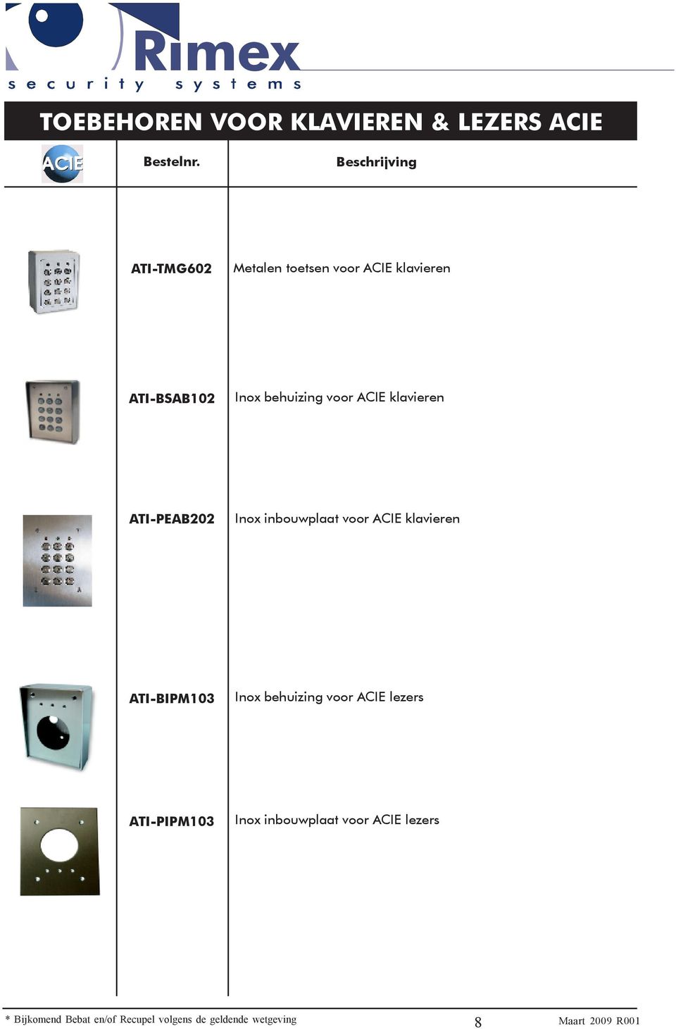 ATI-PEAB202 Inox inbouwplaat voor ACIE klavieren ATI-BIPM103 Inox