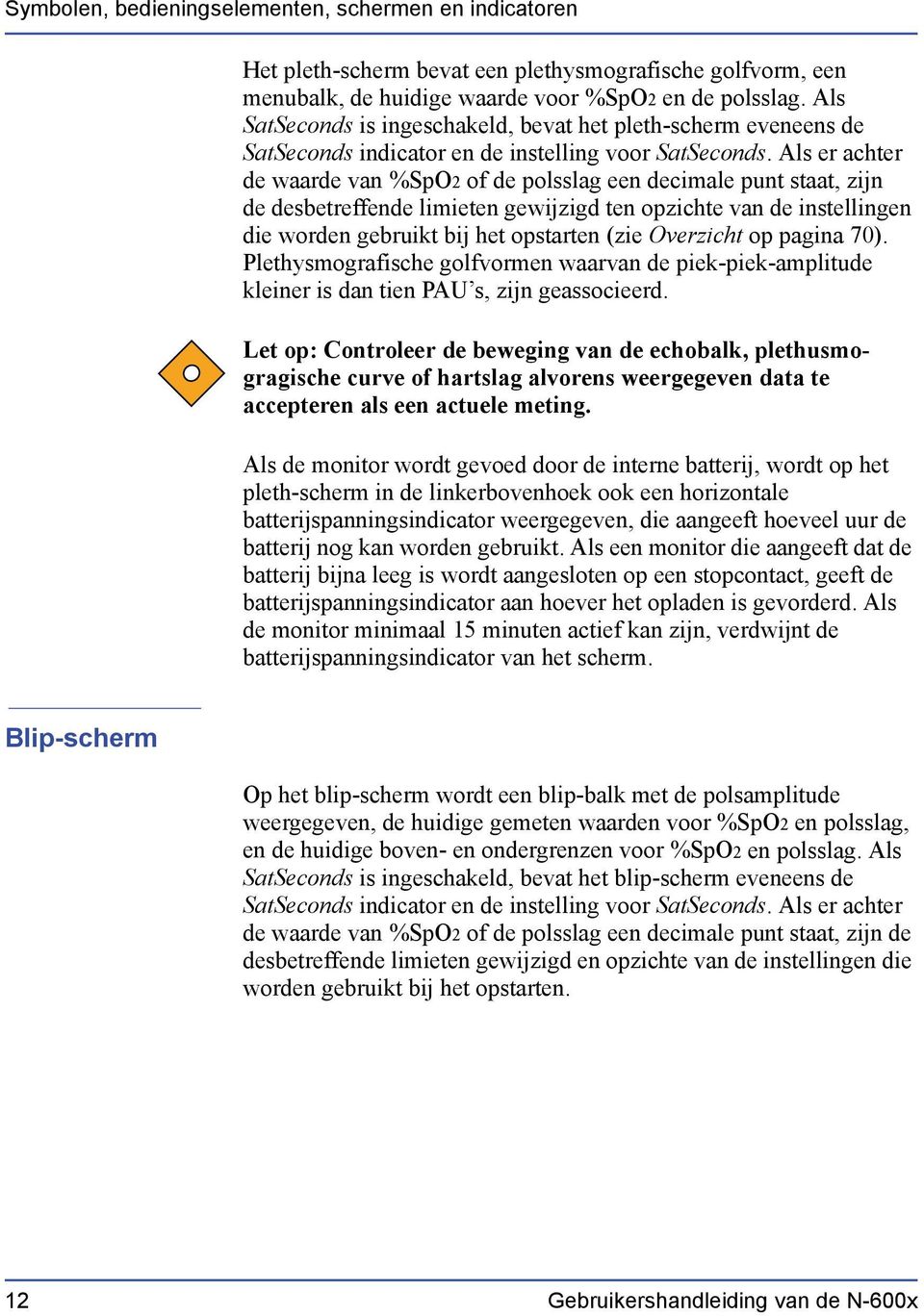 Als er achter de waarde van %SpO2 of de polsslag een decimale punt staat, zijn de desbetreffende limieten gewijzigd ten opzichte van de instellingen die worden gebruikt bij het opstarten (zie