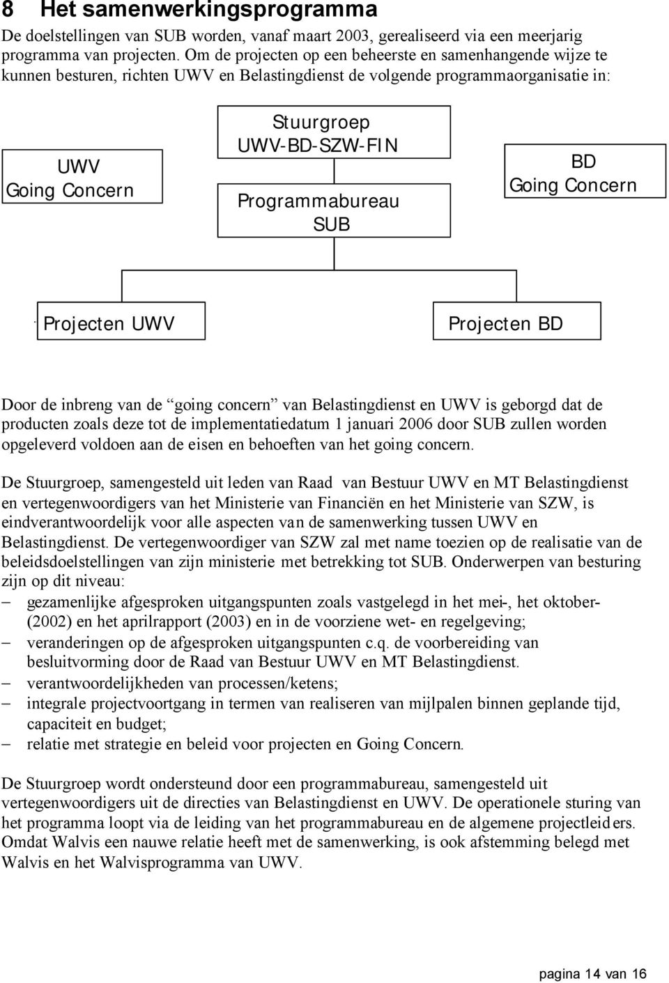 Programmabureau SUB BD Going Concern Projecten UWV Projecten BD Door de inbreng van de going concern van Belastingdienst en UWV is geborgd dat de producten zoals deze tot de implementatiedatum 1