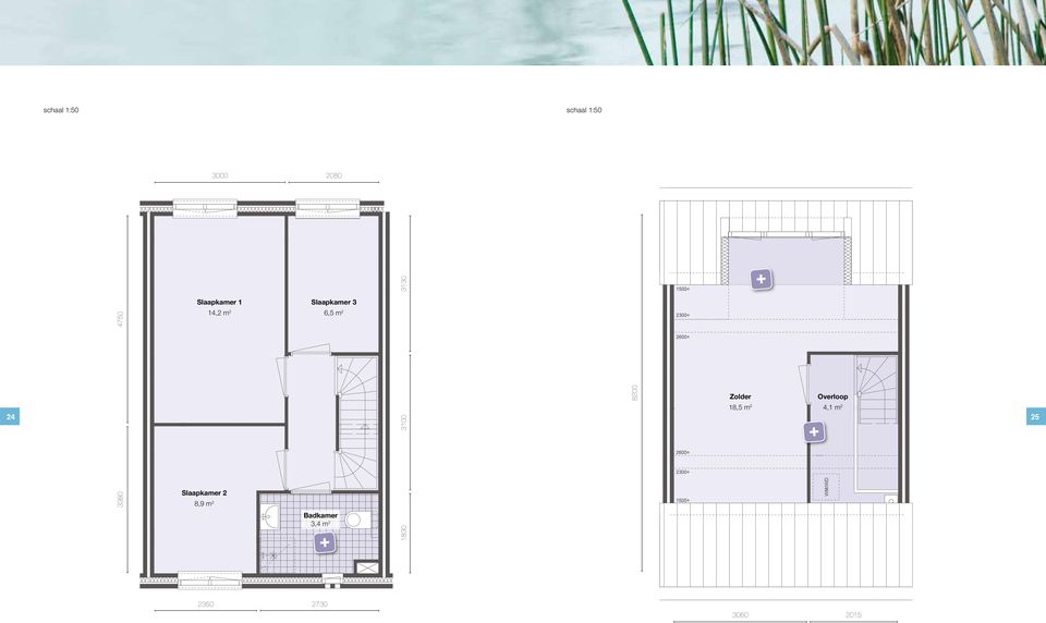 4,1 m 2 24 25 3100 8200 Zolder Overloop + 3380
