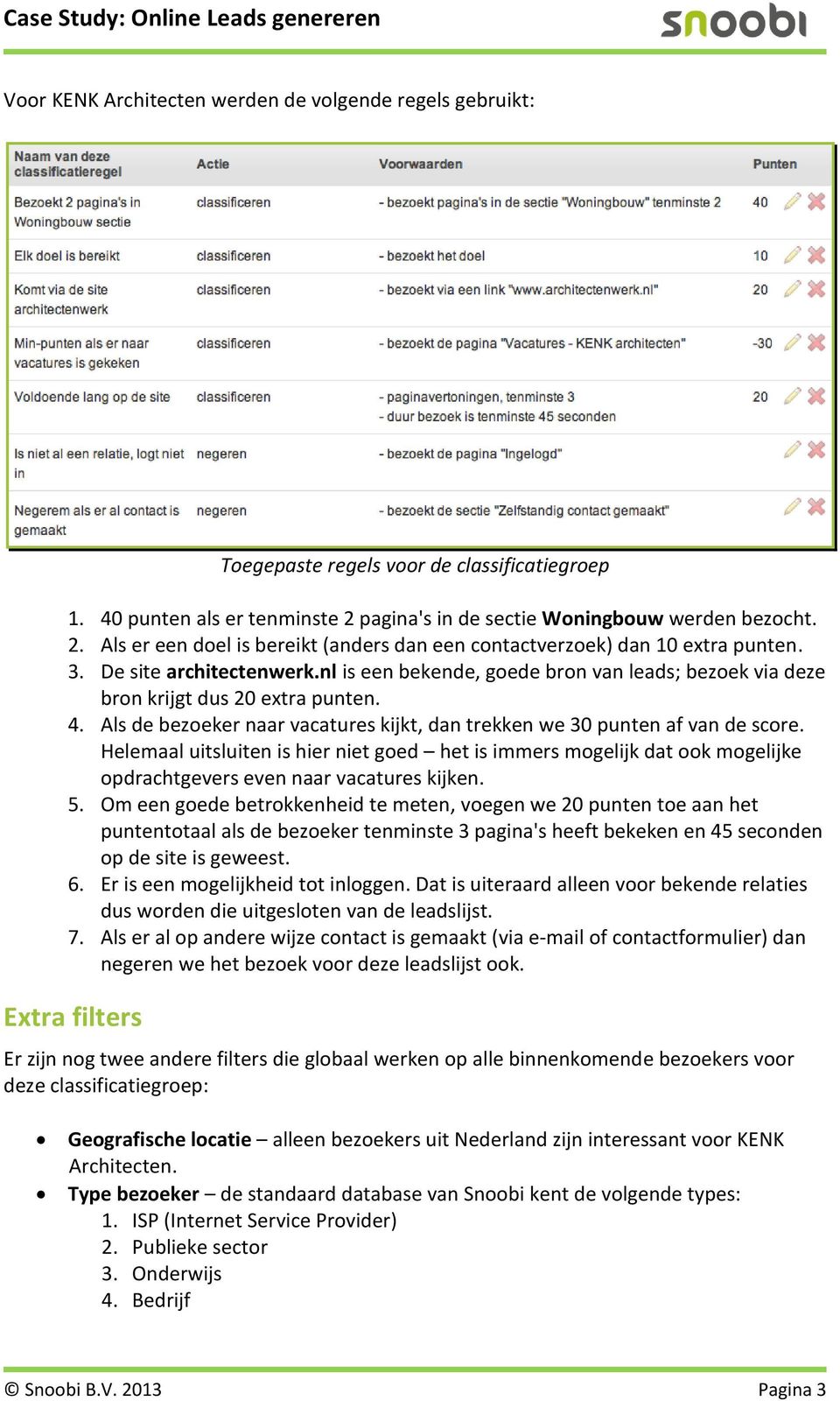 nl is een bekende, goede bron van leads; bezoek via deze bron krijgt dus 20 extra punten. 4. Als de bezoeker naar vacatures kijkt, dan trekken we 30 punten af van de score.