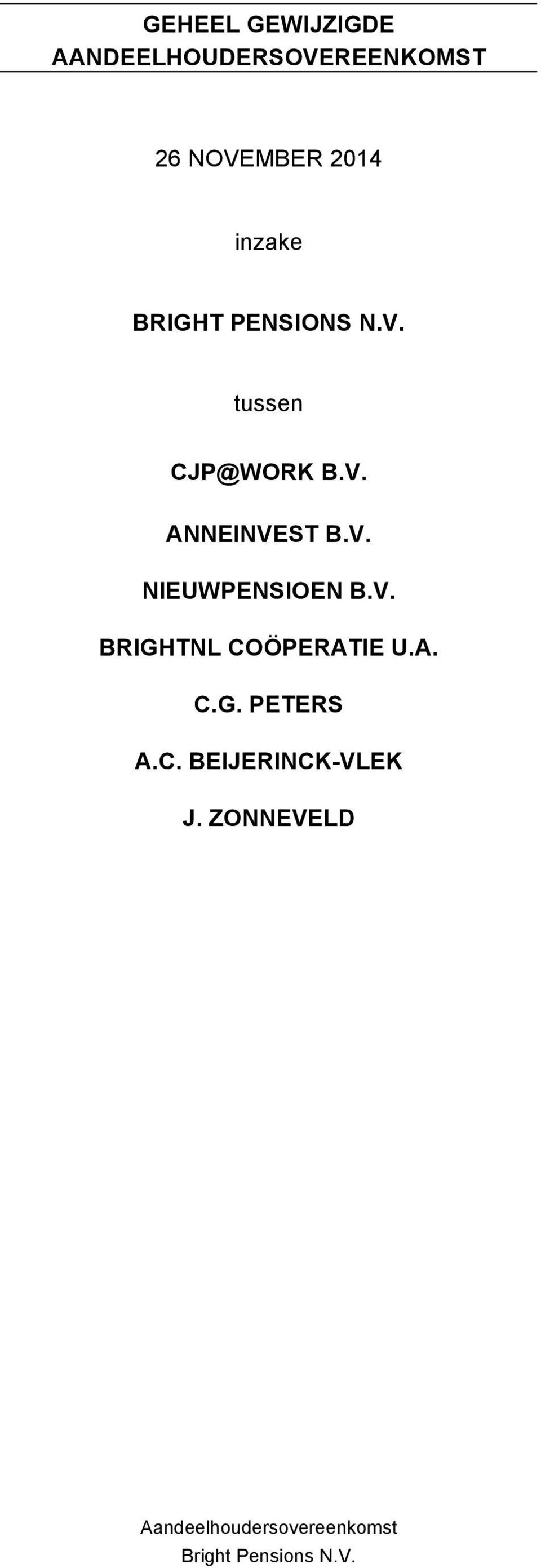 V. ANNEINVEST B.V. NIEUWPENSIOEN B.V. BRIGHTNL COÖPERATIE U.