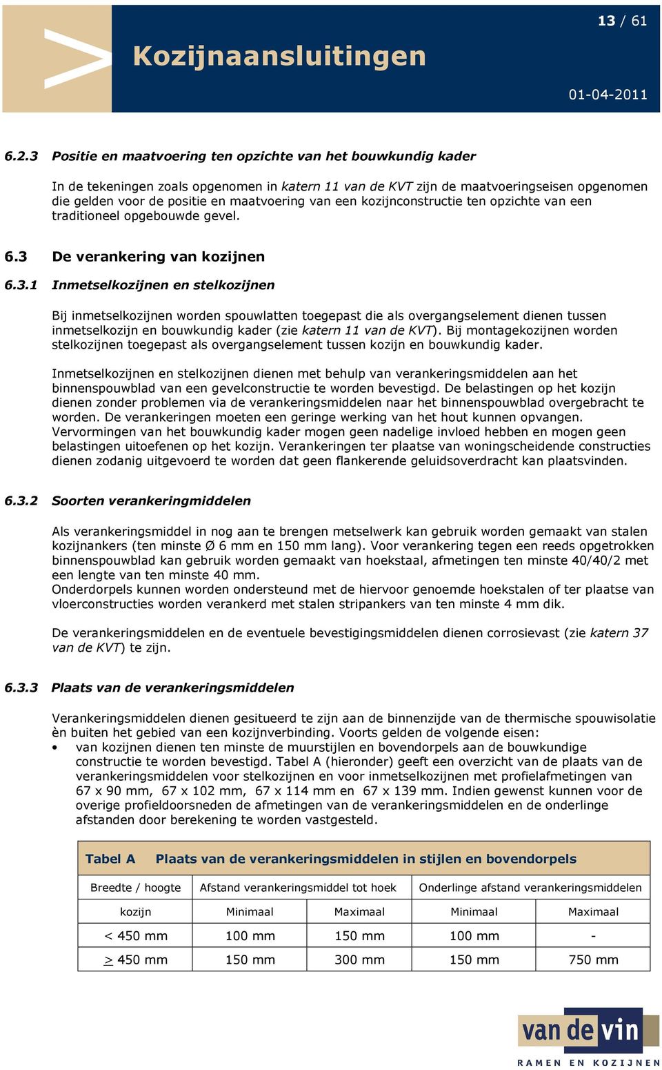 van een kozijnconstructie ten opzichte van een traditioneel opgebouwde gevel. 6.3 