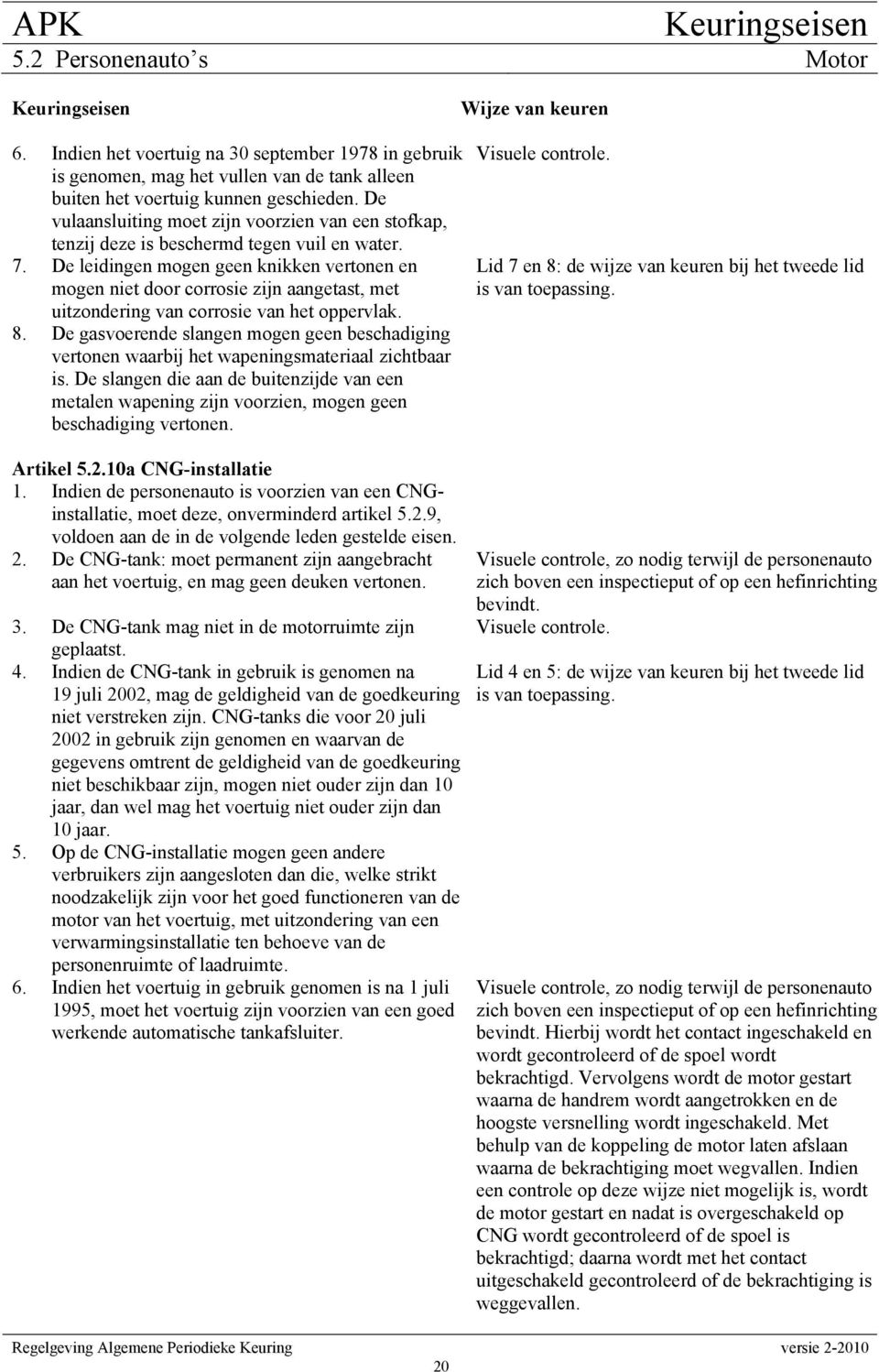 De leidingen mogen geen knikken vertonen en mogen niet door corrosie zijn aangetast, met uitzondering van corrosie van het oppervlak. 8.