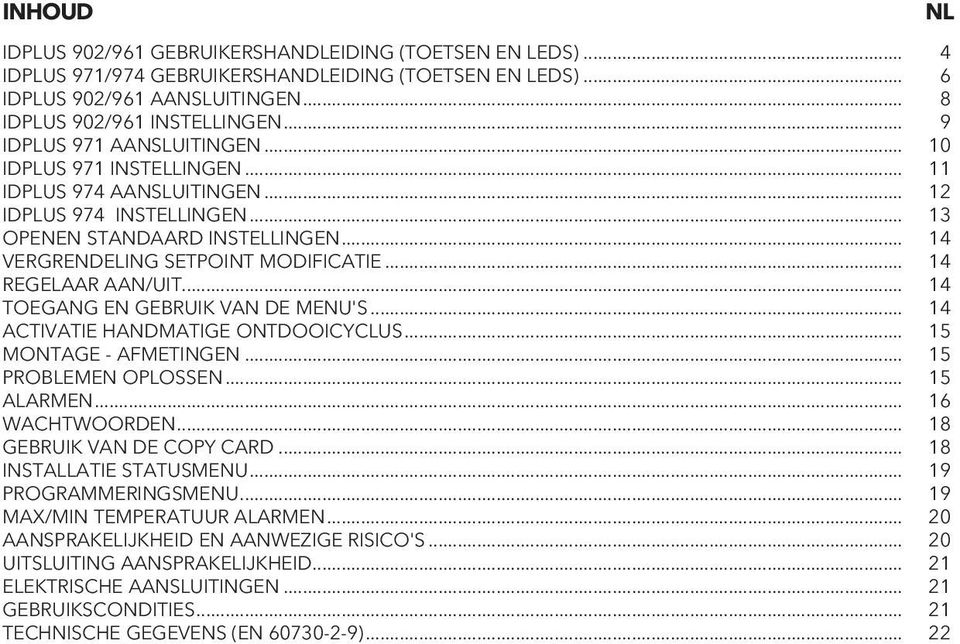 .. 14 REGELAAR AAN/UIT... 14 TOEGANG EN GEBRUIK VAN DE MENU'S... 14 ACTIVATIE HANDMATIGE ONTDOOICYCLUS... 15 MONTAGE - AFMETINGEN... 15 PROBLEMEN OPLOSSEN... 15 ALARMEN... 16 WACHTWOORDEN.