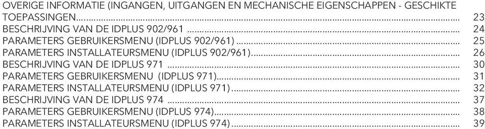 .. 25 PARAMETERS INSTALLATEURSMENU (IDPLUS 902/961)... 26 BESCHRIJVING VAN DE IDPLUS 971.