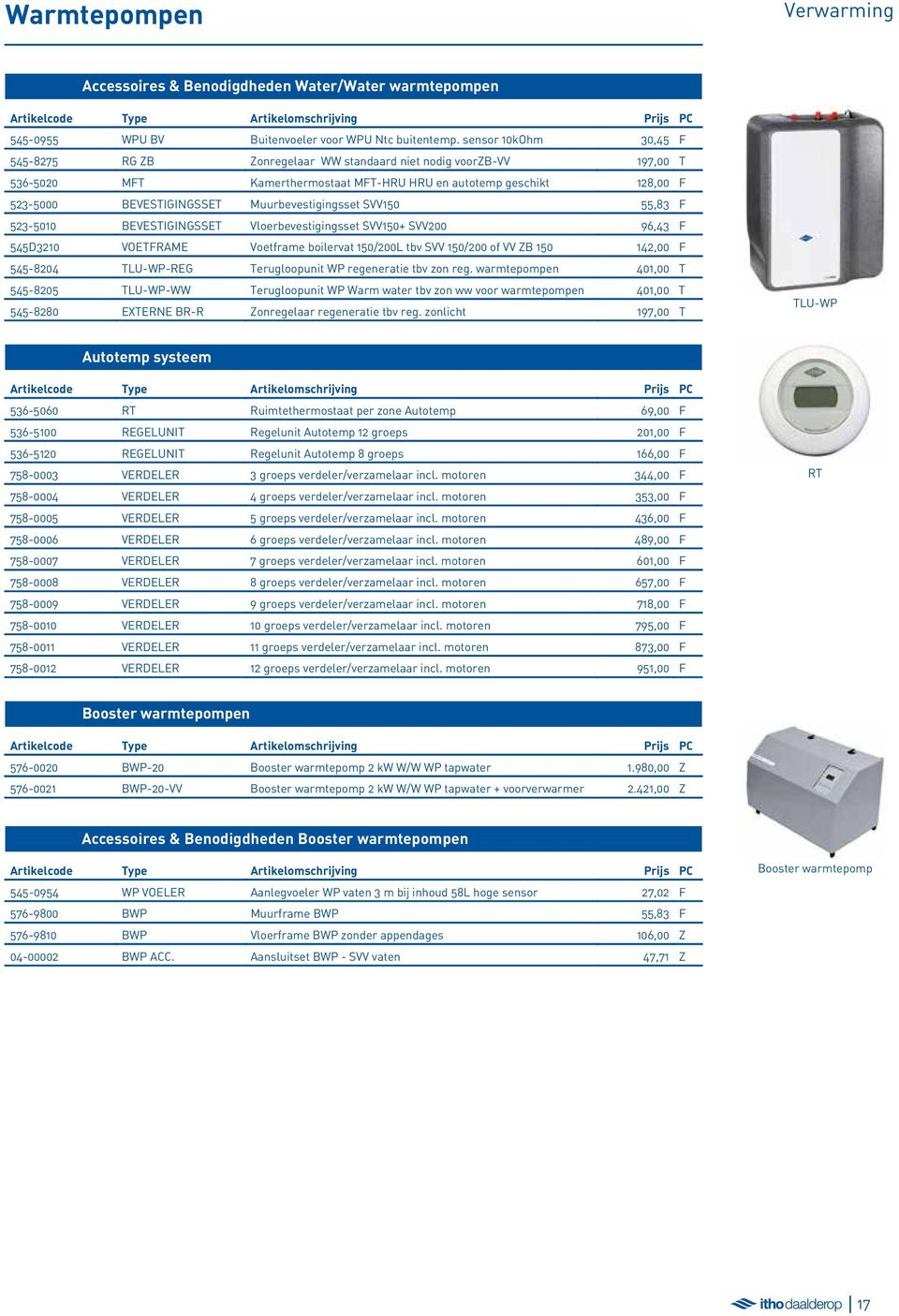 Water/Water Boosterwarmtepompen warmtepompen Artikelcode Artikelcode Type Type Artikelomschrijving Artikelomschrijving 545-0955 545-0954 WPU WP VOELER BV Buitenvoeler Aanlegvoeler voor WP vaten WPU 3