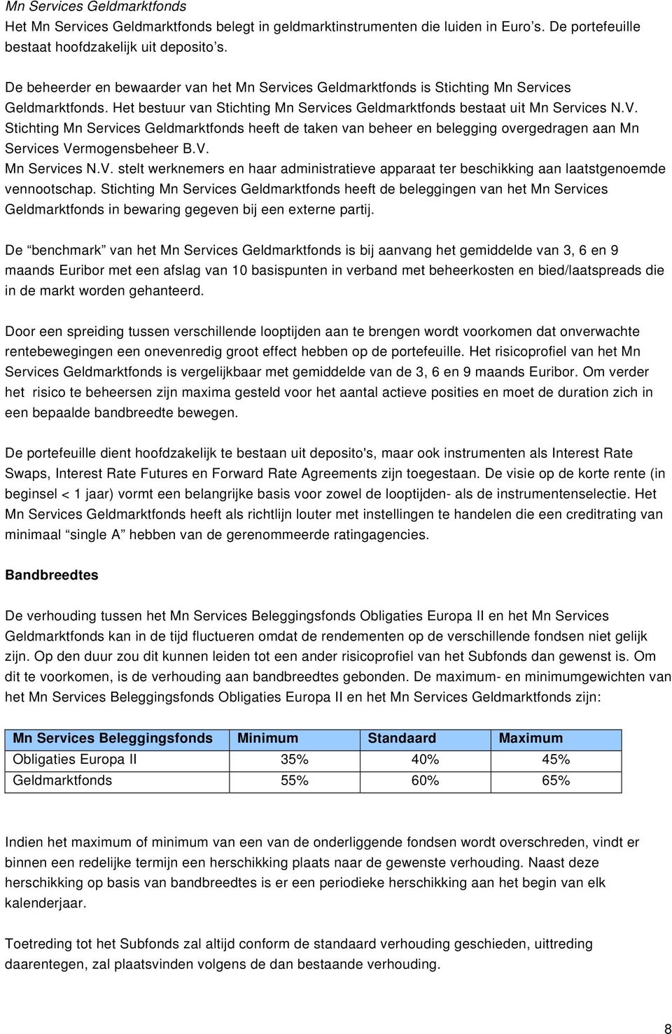 Stichting Mn Services Geldmarktfonds heeft de taken van beheer en belegging overgedragen aan Mn Services Ve