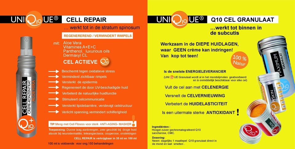 Beschermt tegen oxidatieve stress Is de snelste ENERGIELEVERANCIER Verminderd zichtbaar rimpels (UNI Versterkt de epidermis Regenereert de door UV-beschadigde huid Verbeterd de natuurlijke