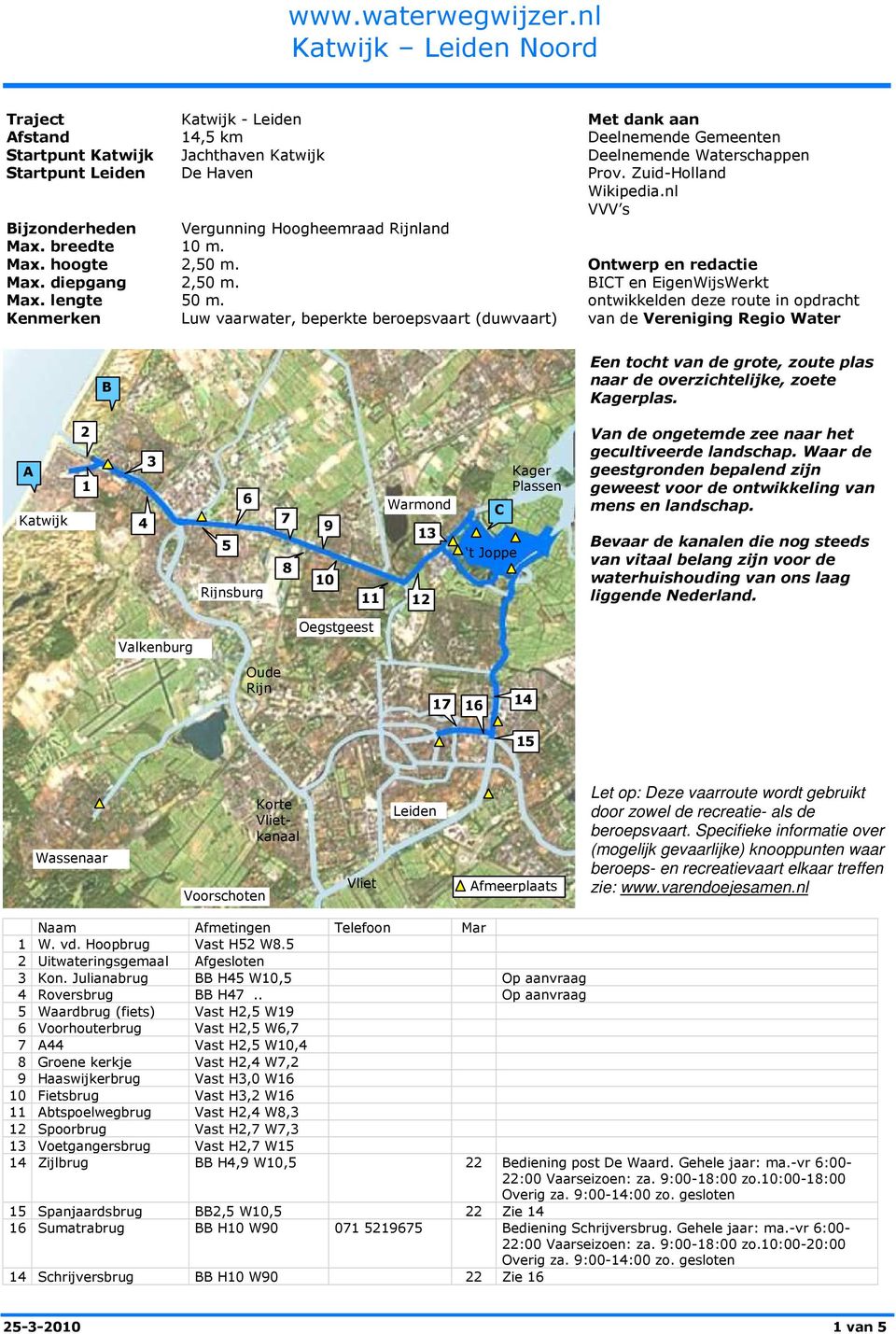 ontwikkelden deze route in opdracht Kenmerken Luw vaarwater, beperkte beroepsvaart (duwvaart) van de Vereniging Regio Water B Een tocht van de grote, zoute plas naar de overzichtelijke, zoete