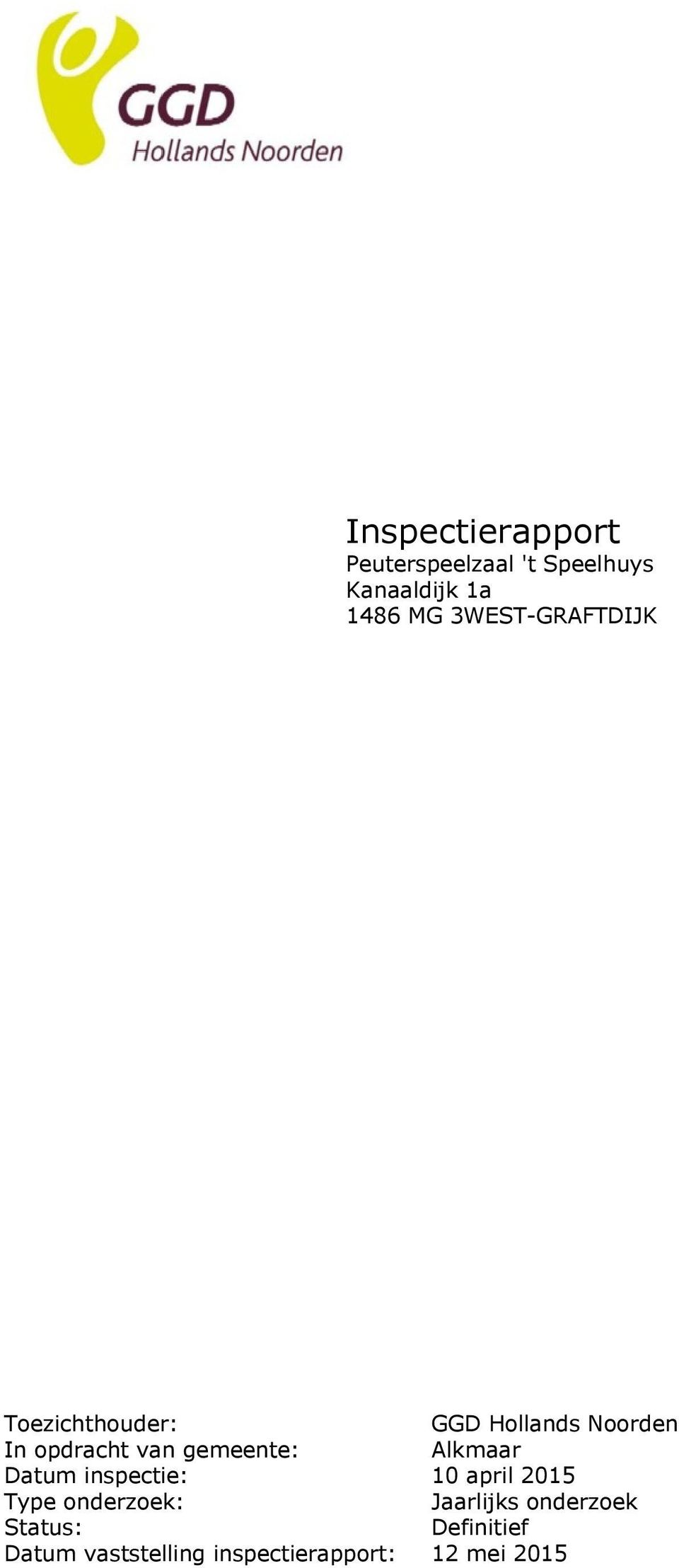 gemeente: Alkmaar Datum inspectie: 10 april 2015 Type onderzoek: