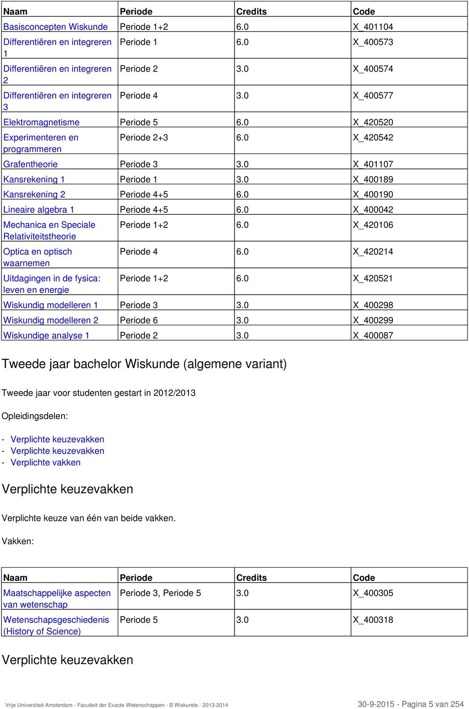 0 X_401107 Kansrekening 1 Periode 1 3.0 X_400189 Kansrekening 2 Periode 4+5 6.0 X_400190 Lineaire algebra 1 Periode 4+5 6.