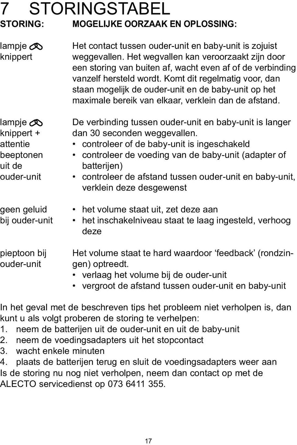 Komt dit regelmatig voor, dan staan mogelijk de ouder-unit en de baby-unit op het maximale bereik van elkaar, verklein dan de afstand.