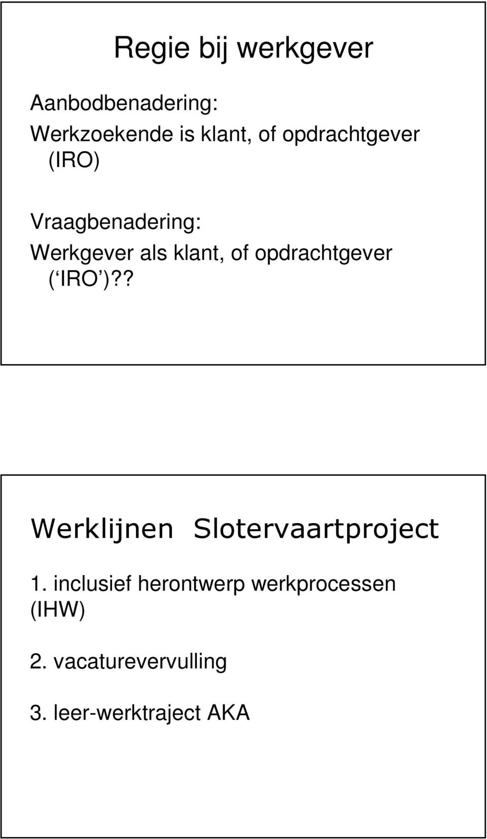 opdrachtgever ( IRO )?? Werklijnen Slotervaartproject 1.