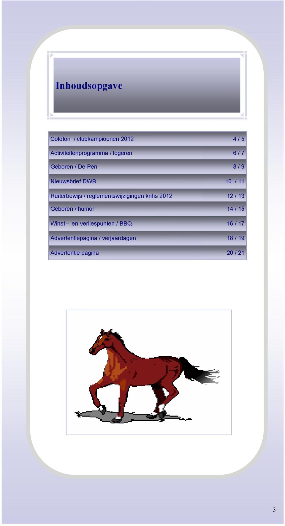 reglementswijzigingen knhs 2012 12 / 13 Geboren / humor 14 / 15 Winst en