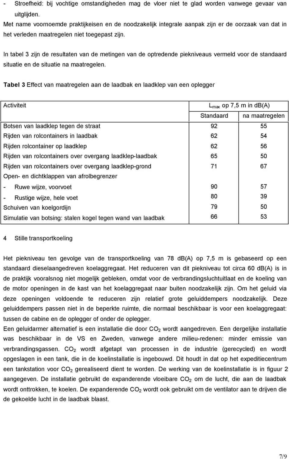 In tabel 3 zijn de resultaten van de metingen van de optredende piekniveaus vermeld voor de standaard situatie en de situatie na maatregelen.