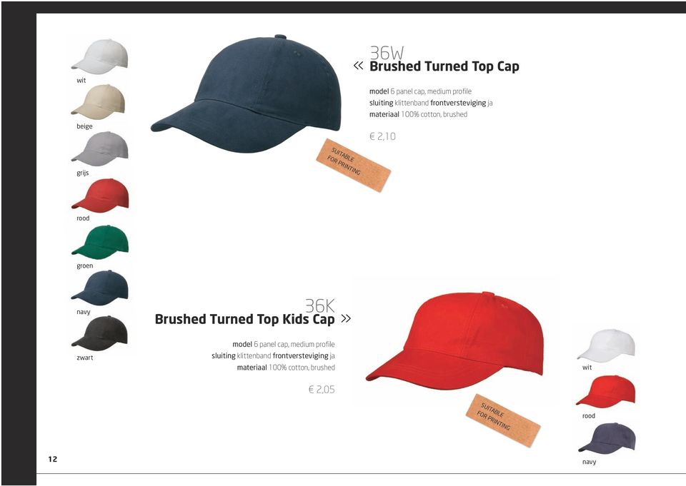 rood groen 36K Brushed Turned Top Kids Cap» model 6 panel cap, medium profile sluiting