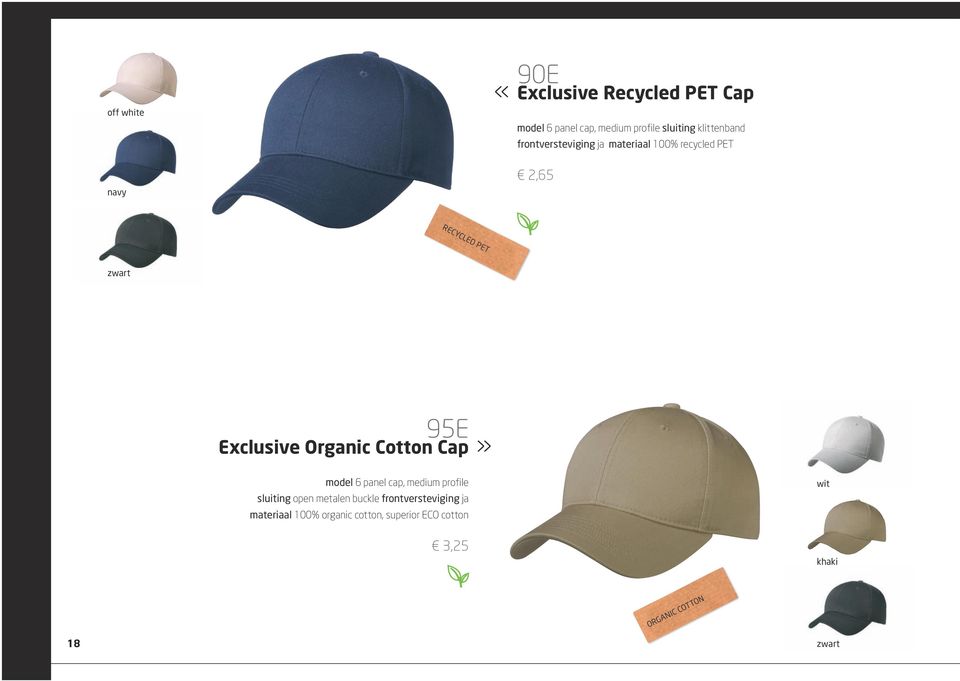 Exclusive Organic Cotton Cap» model 6 panel cap, medium profile sluiting open metalen