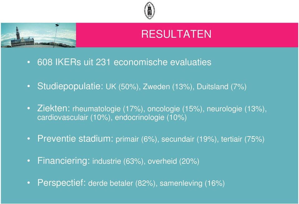 cardiovasculair (10%), endocrinologie (10%) Preventie stadium: primair (6%), secundair (19%),