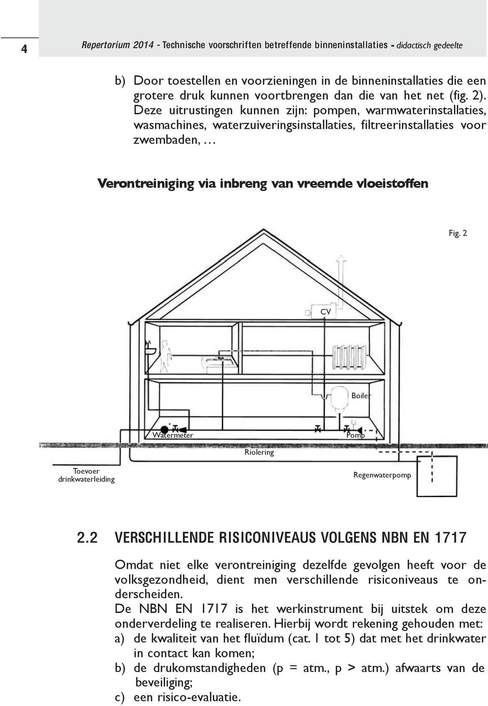 Deze uitrustingen kunnen zijn: pompen, warmwater insta llaties, wasmachines, waterzuiveringsinstallaties, filtreer installaties voor zwembaden, Verontreiniging via inbreng van vreemde vloeistoffen