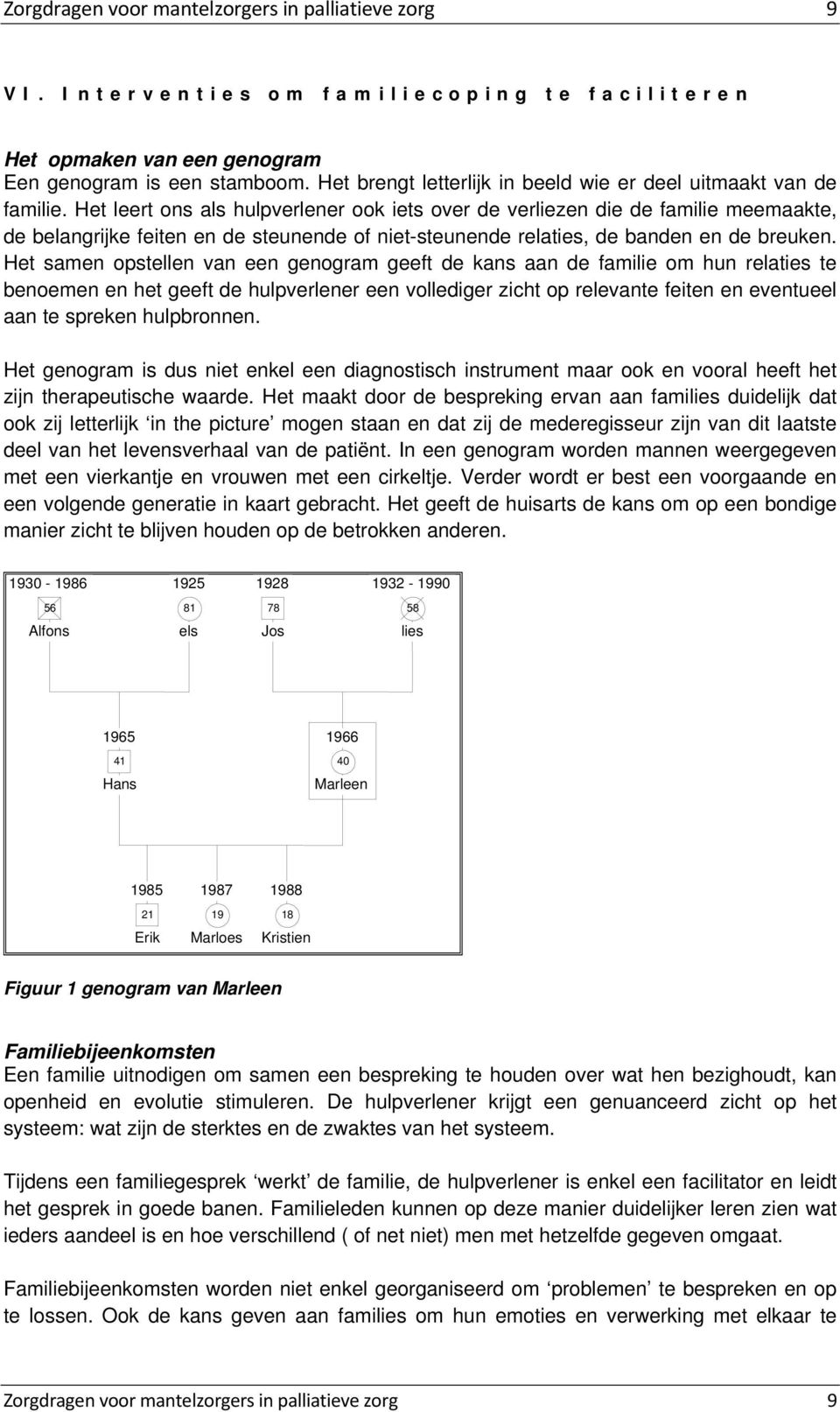 Het leert ons als hulpverlener ook iets over de verliezen die de familie meemaakte, de belangrijke feiten en de steunende of niet-steunende relaties, de banden en de breuken.