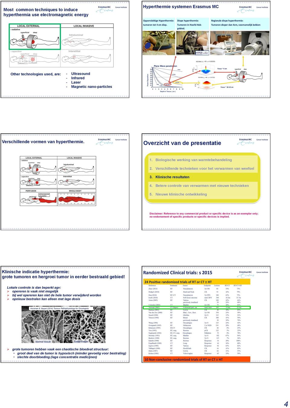 Tumorendieperdan4cm,voornamelijkbekken Focus~4cm Other technologies used, are: - - - - Ultrasound Infrared Laser Magnetic nano-particles Verschillende vormen van hyperthermie. Focus~10>14cm 1.