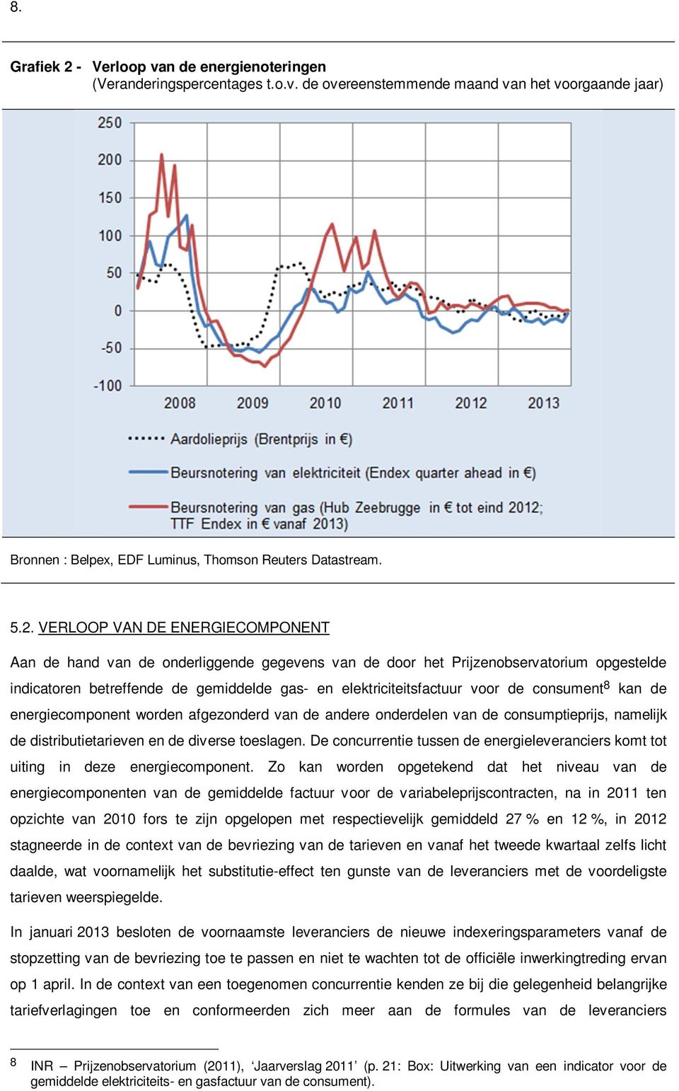 VERLOOP VAN DE ENERGIECOMPONENT Aan de hand van de onderliggende gegevens van de door het Prijzenobservatorium opgestelde indicatoren betreffende de gemiddelde gas- en elektriciteitsfactuur voor de