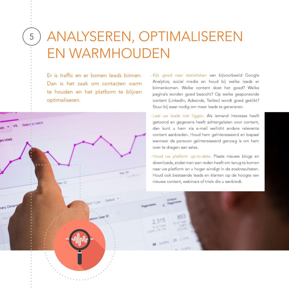 Op welke gesponsorde content (LinkedIn, Adwords, Twitter) wordt goed geklikt? Stuur bij waar nodig om meer leads te genereren. - Laat uw leads niet liggen.